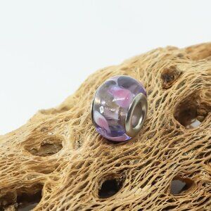 Purple European Glass Charm Bead with Silver Core Center